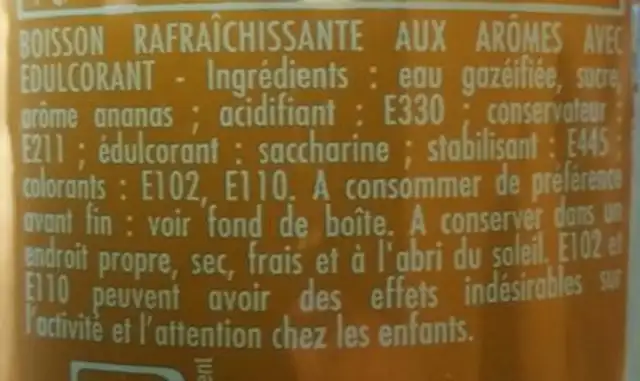 Cot ingredients label