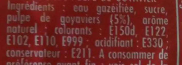 Pulp' goyavier ingredients label