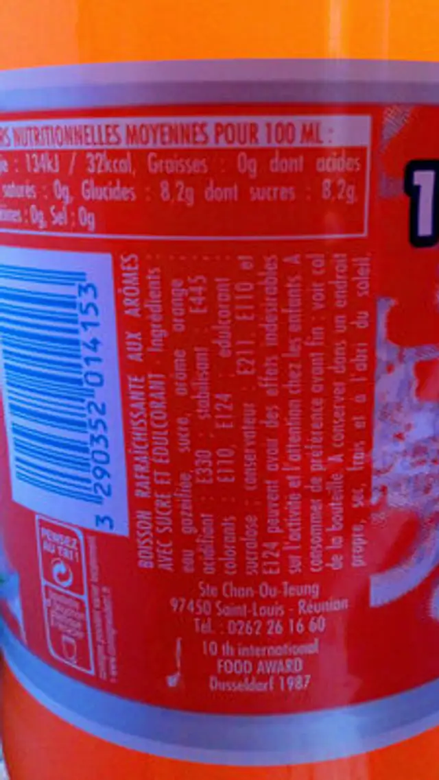 Limonade COT orange ingredients label