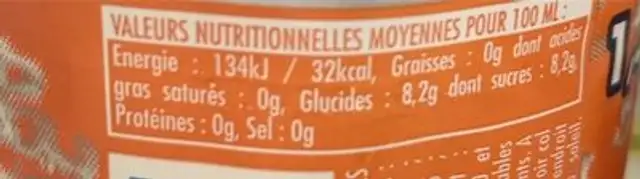 Limonade COT orange nutrition facts table