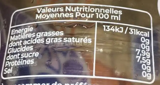 Frutallo nutrition facts table