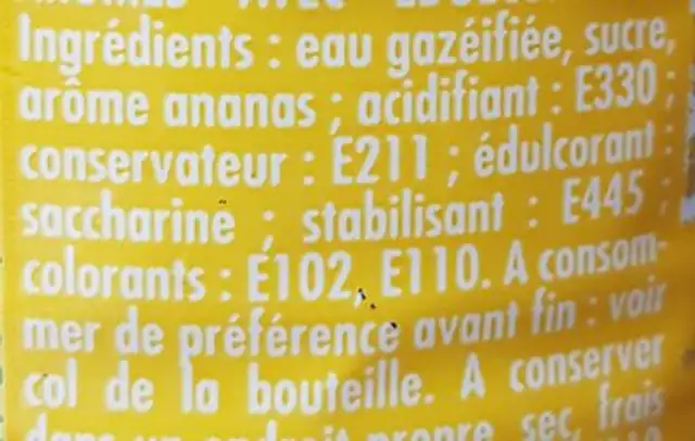 Cot Ananas ingredients label