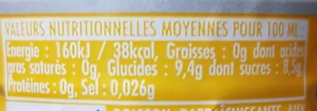 Cot Ananas nutrition facts table