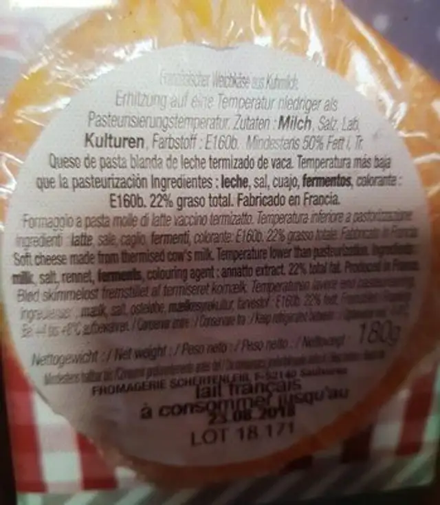 Langres Aop ingredients label