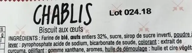Chablis biscuit aux oeufs ingredients label
