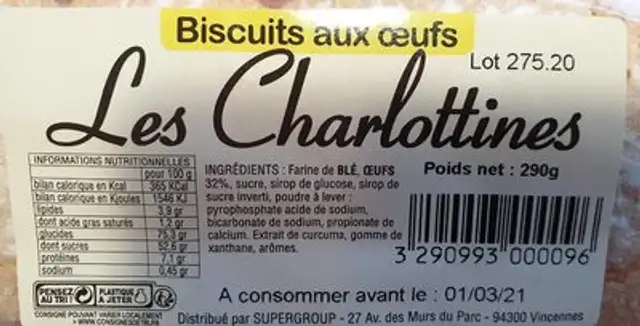 Biscuit aux oeufs - les Charlottines nutrition facts table