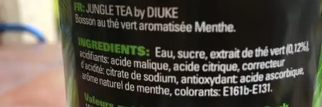 Jungle tea ingredients label