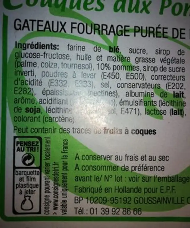 Couques aux pommes ingredients label
