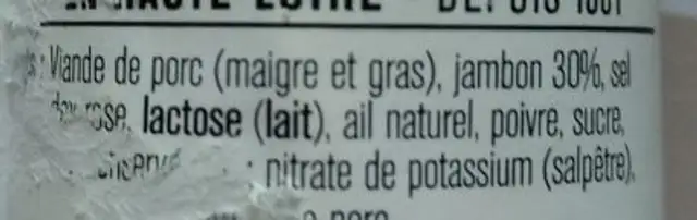 Saucisson de la haute Loire ingredients label