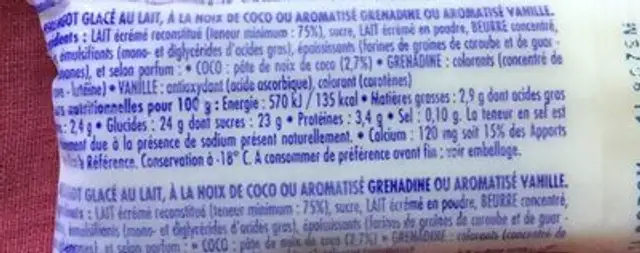 Floup Lait ingredients label