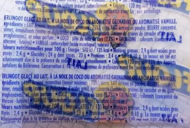 Floup Lait nutrition facts table