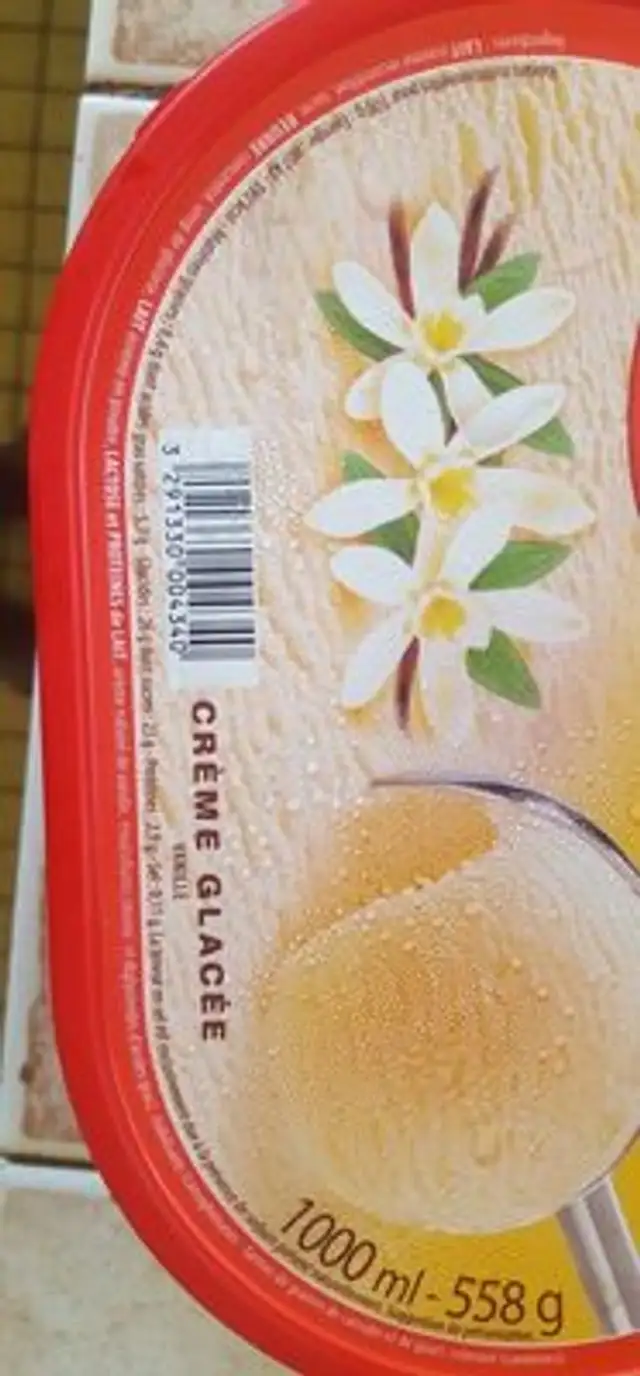 Crème glacée vanille ingredients label
