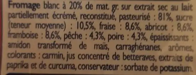 Petits sacripants Abricot Fraise Pêche-Poire Framboise ingredients label