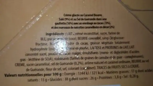 Royal cornetto ingredients label
