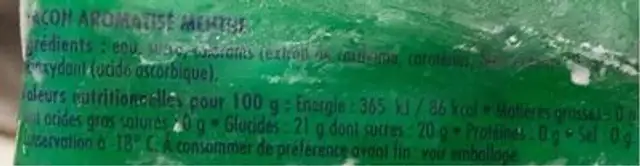 Floup menthe nutrition facts table