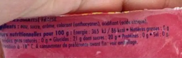Floup nutrition facts table