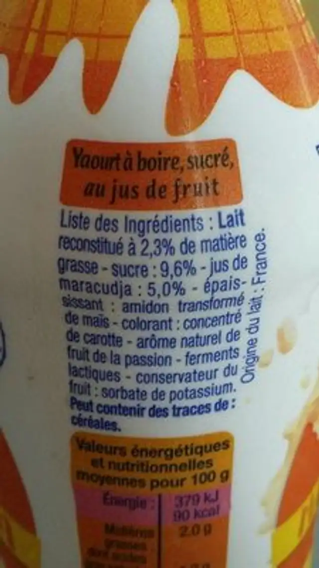 Maracudja à boire ingredients label