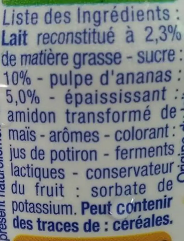 Ananas a boire ingredients label