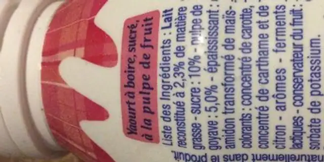 Goyave à boire ingredients label