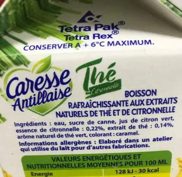 Caresse Antillaise Thé Citronnelle ingredients label