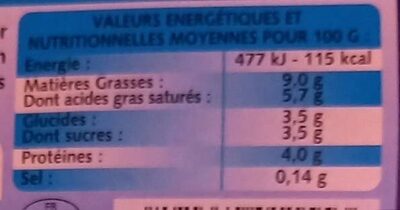Yaourt à la Grec Nature nutrition facts table
