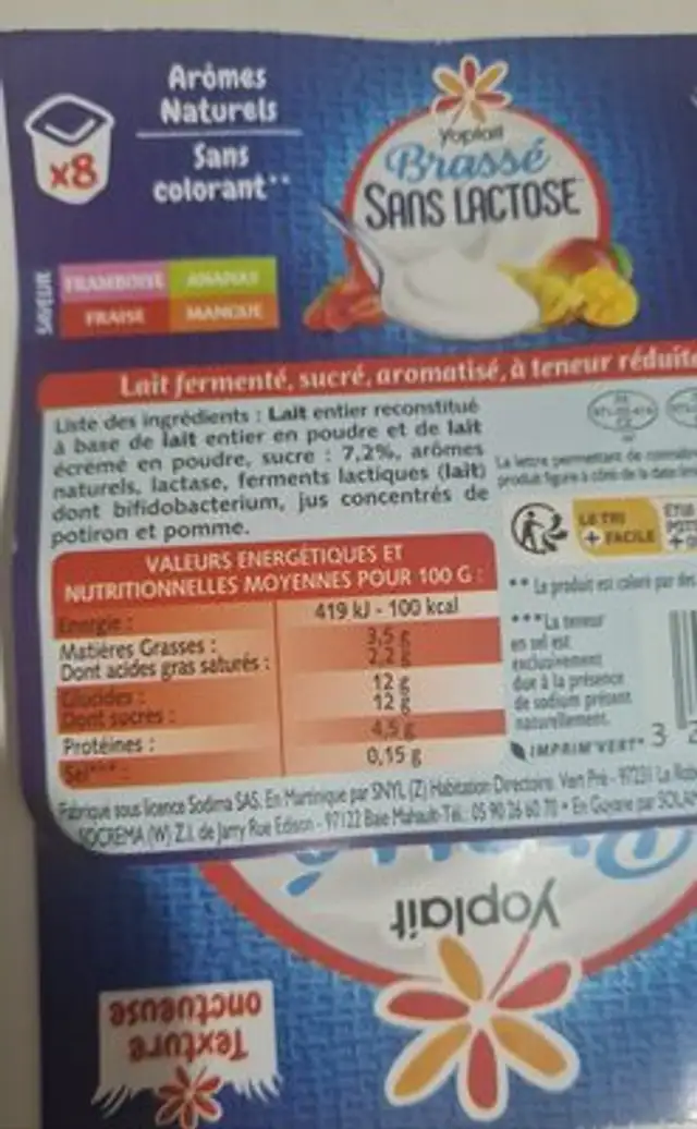 Unknown nutrition facts table