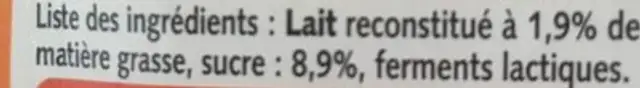 Yaourt ingredients label