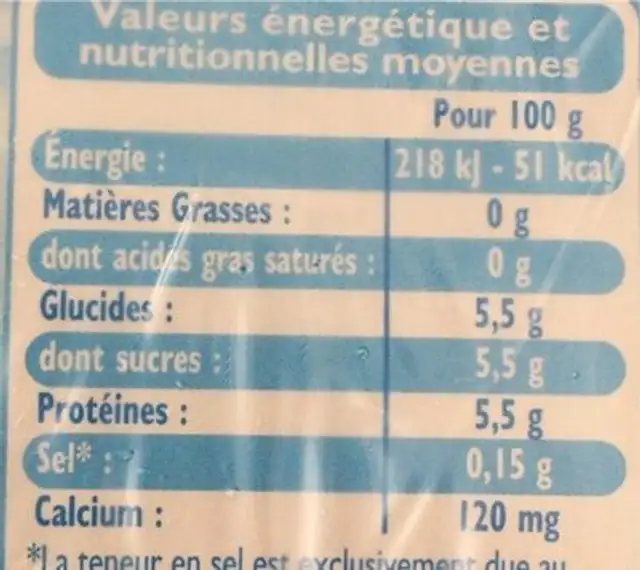 Fine ligne brassé nature 0% nutrition facts table
