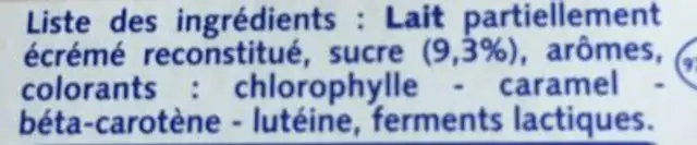 Yaourts Sucrés Aromatisés ingredients label