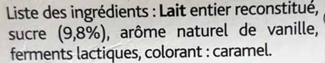 Yaourts Vanille Naturelle ingredients label