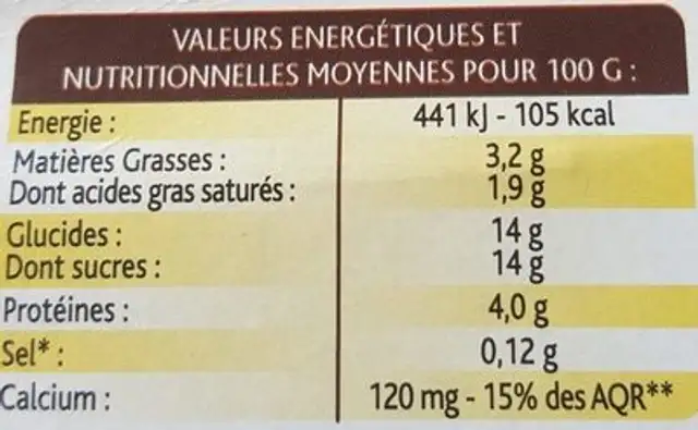 Yaourts Vanille Naturelle nutrition facts table