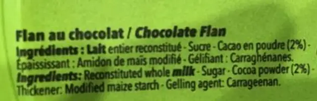 Yopi flan au chocolat ingredients label