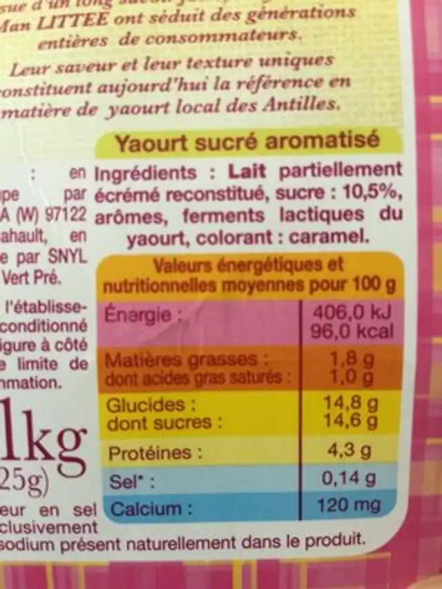 Yaourt ananas ingredients label