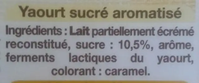 Yaourt Aromatisé vannille ingredients label