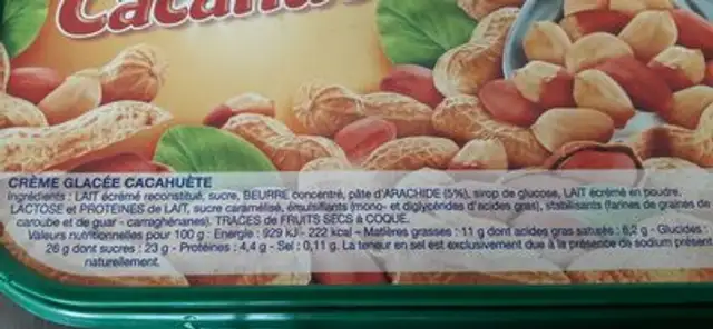 Crème  glace cacahuète ingredients label