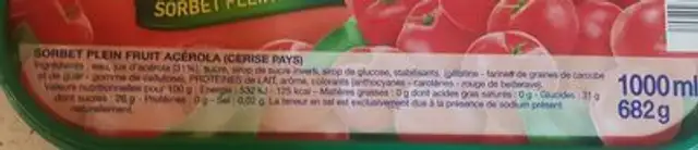 Sorbet cerise pays ingredients label