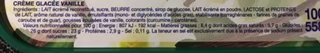Creme glacee vanille des isles ingredients label