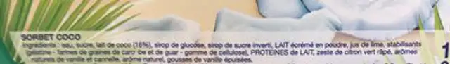 Sorbé coco ingredients label