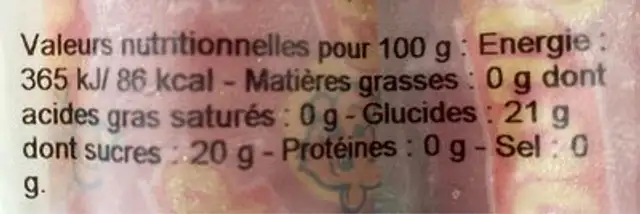 Floup fraise nutrition facts table
