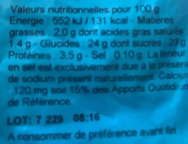 Floup Piña Colada x 4 nutrition facts table