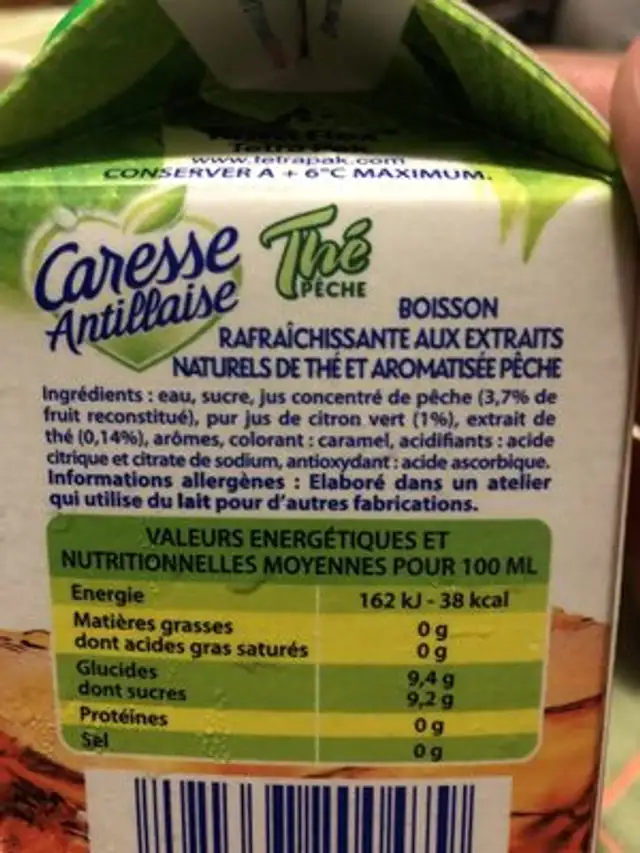 The peche ingredients label