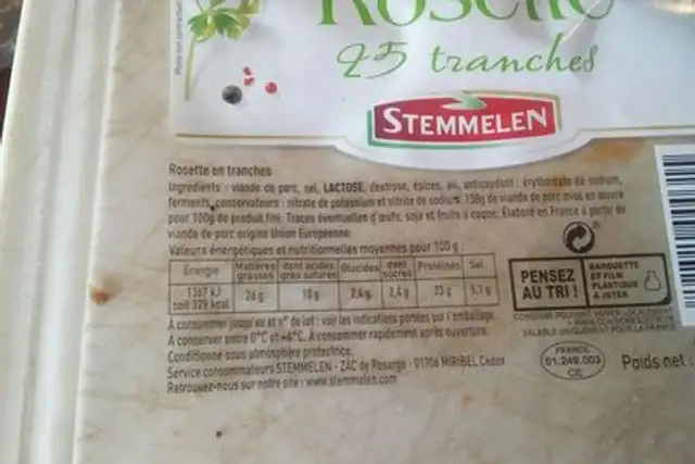 Rosette STEMMELEN 25 tranches ingredients label