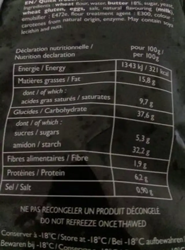 Croissant ingredients label
