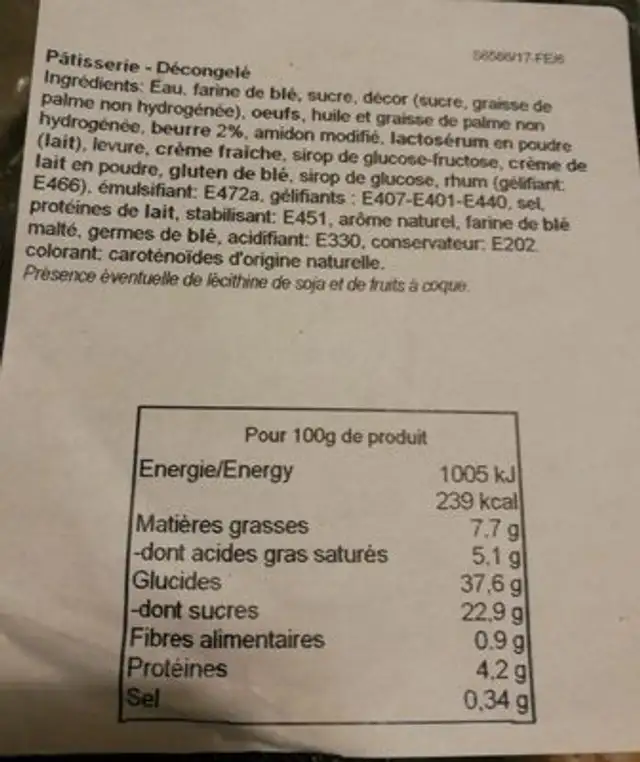 Tropézienne ingredients label