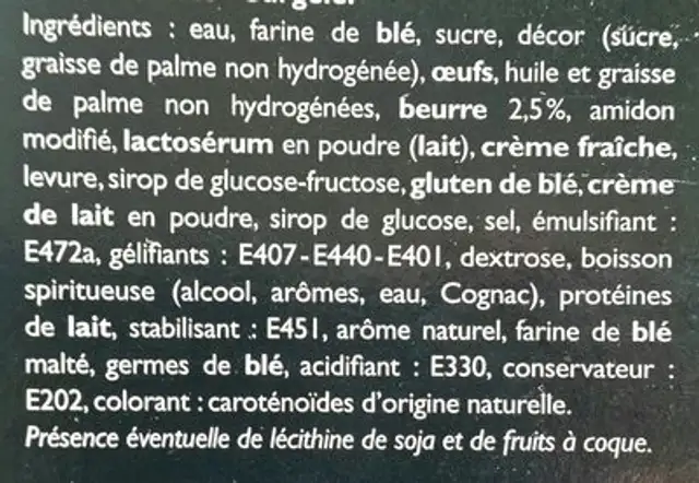 La Tropėzienne ingredients label