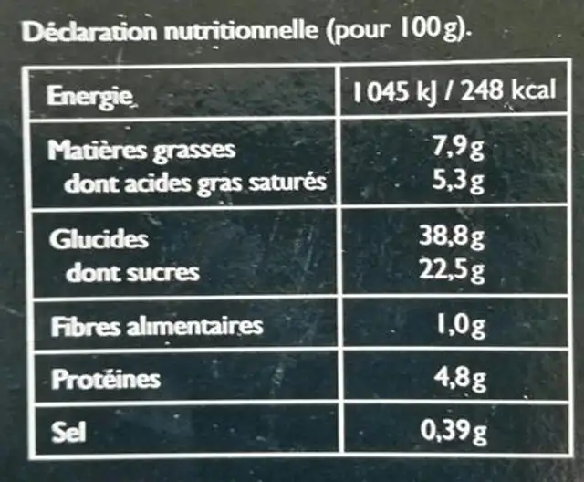 La Tropėzienne nutrition facts table