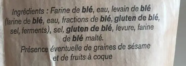pain courant francais ingredients label