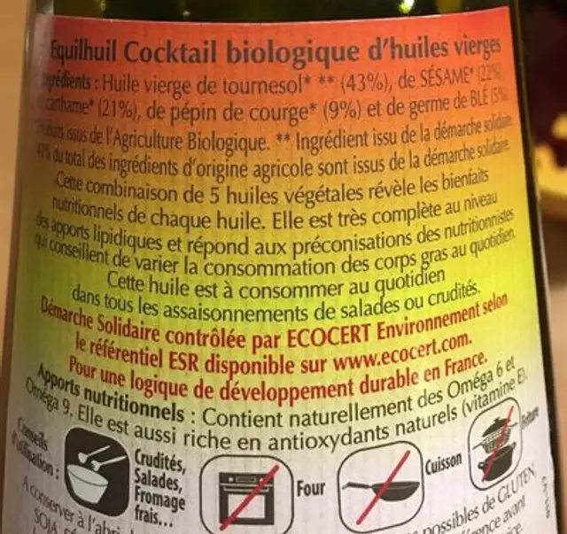 Huile Equilhuil Bio ingredients label