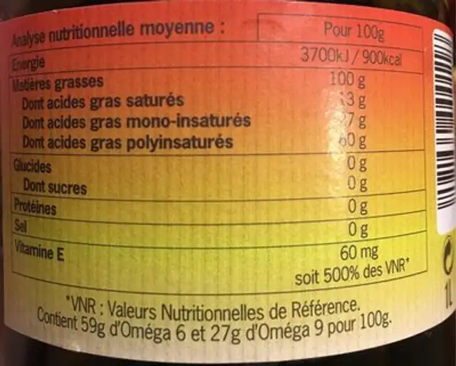 Huile Equilhuil Bio nutrition facts table