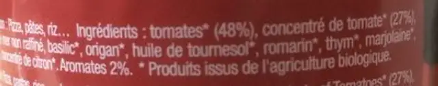 Sauce Pizza ingredients label